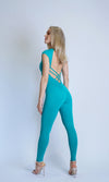 Lure Fitness - Cap Sleeve Bodysuit - Turquoise - Back View